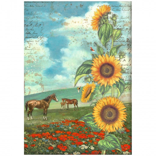 Stamperia Rice Paper - Sunflower Art - Sunflower Art and Horses