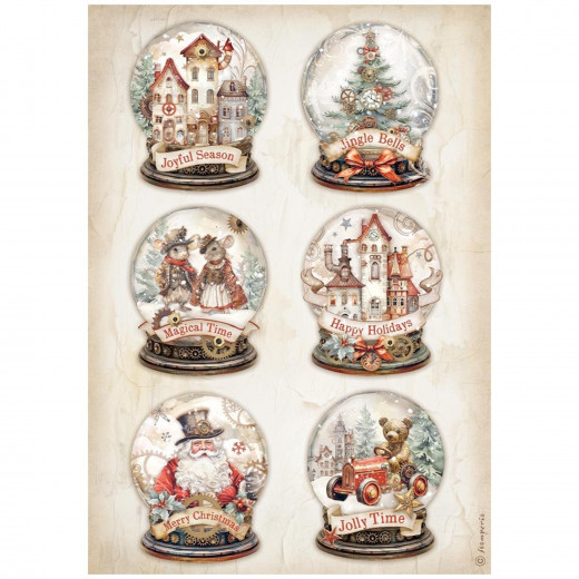 Stamperia Rice Paper - Gear up for Christmas - Snowglobes