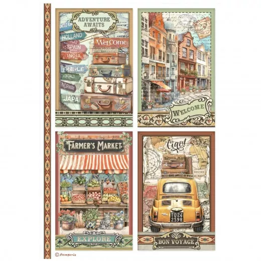 Stamperia Rice Paper - Art of Travelling - 4 Cards