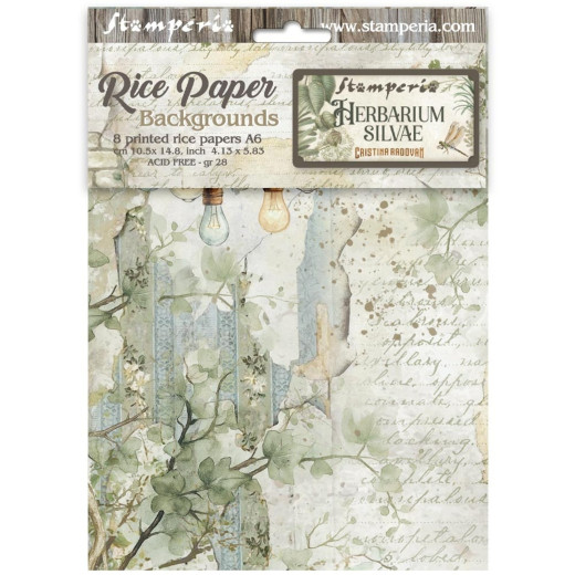 Stamperia A6 Rice Paper - Herbarium Silvae - Backgrounds