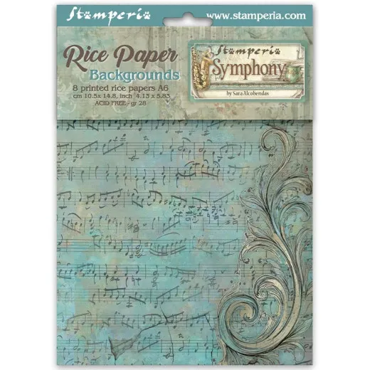 Stamperia A6 Rice Paper - Symphony by Sara Alcobendas - Backgrounds