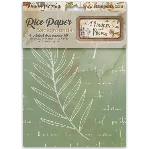 Stamperia A6 Rice Paper - Flowers and Poems - Backgrounds