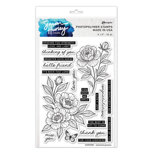 Simon Hurley Clear Stamps - Sketched Peonies
