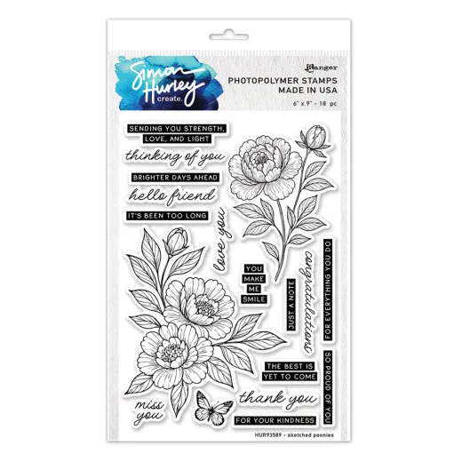 Simon Hurley Clear Stamps - Sketched Peonies