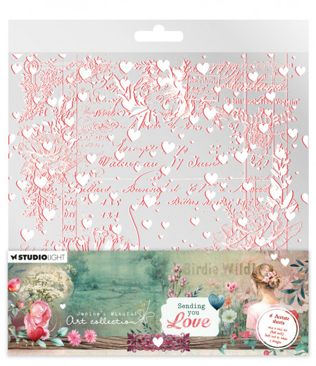 Studio Light - Printed Acetate Sheets - Sending You Love - Soft Red & White