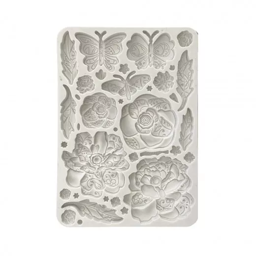 Silicone Mould A5 - Old Lace - Butterfly and Flowers