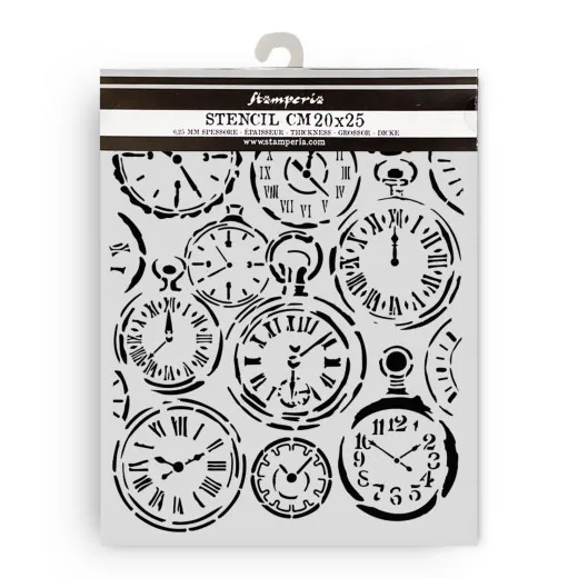 Stamperia Thick Stencil - Gardens of Time - Mixed Clocks by Antonis Tzanidakis