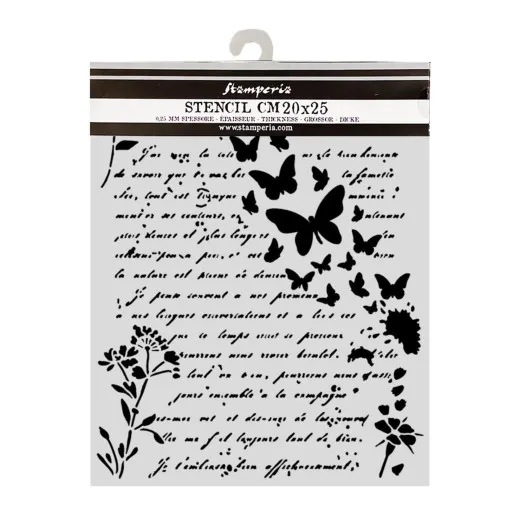 Stamperia Thick Stencil - Flowers and Poems - Letter and Butterflies