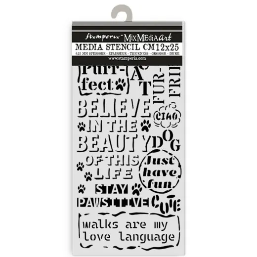 Stamperia Thick Stencil - Furry Friends - Quotes Pattern