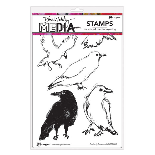 Dina Wakley Media Cling Stamps - Scribbly Ravens