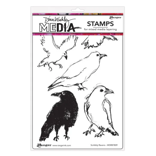 Dina Wakley Media Cling Stamps - Scribbly Ravens