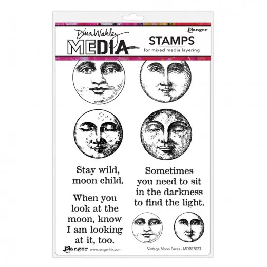 Dina Wakley Media Cling Stamps - Vintage Moon Faces