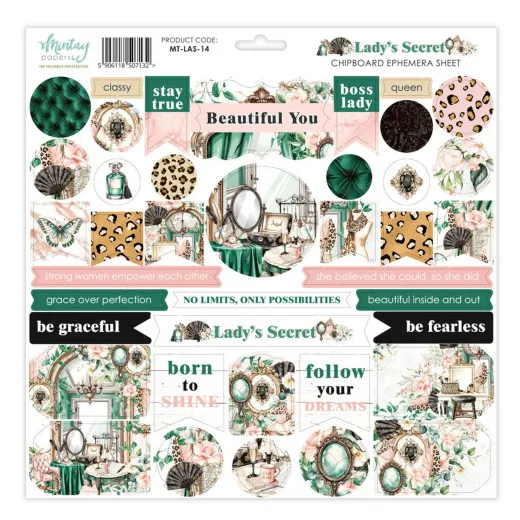 Mintay - Lady's Secret - 12x12 Chipboard Ephemera Sheet