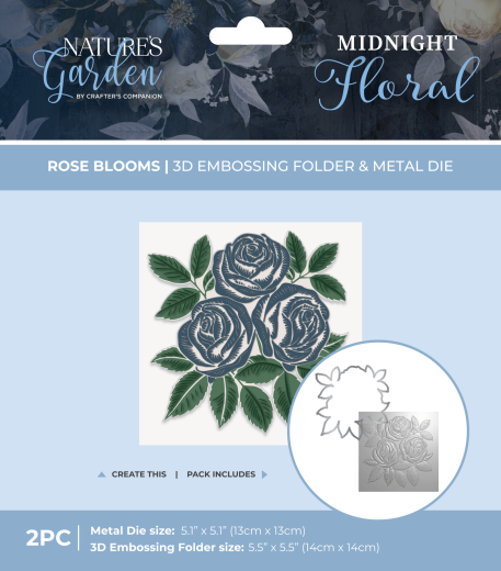 Midnight Floral - 3D Embossing Folder & Metal Die - Rose Blooms