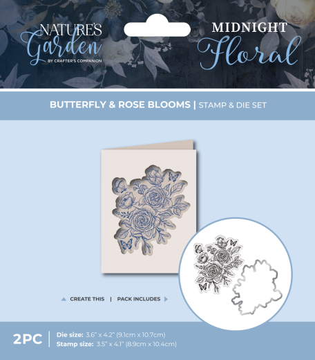Clear Stamp & Cutting Die - Midnight Floral - Butterfly & Rose Blooms