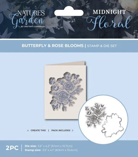 Clear Stamp & Cutting Die - Midnight Floral - Butterfly & Rose Blooms