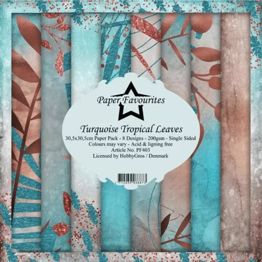 Paper Favourites Torquoise Tropical Leaves 12x12 Paper Pack