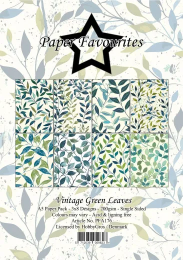 Paper Favourites - Vintage Green Leaves - A5 Paper Pack