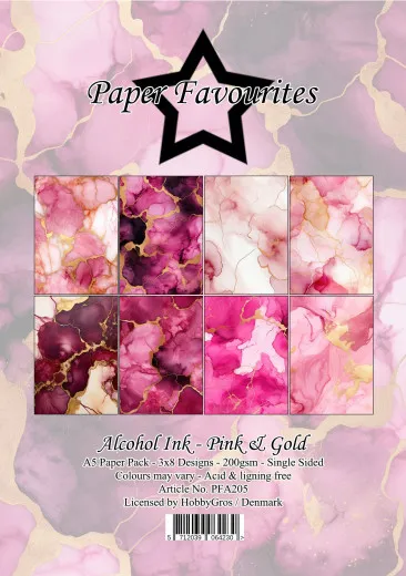 Paper Favourites - Alcohol Ink Pink & Gold - A5 Paper Pack