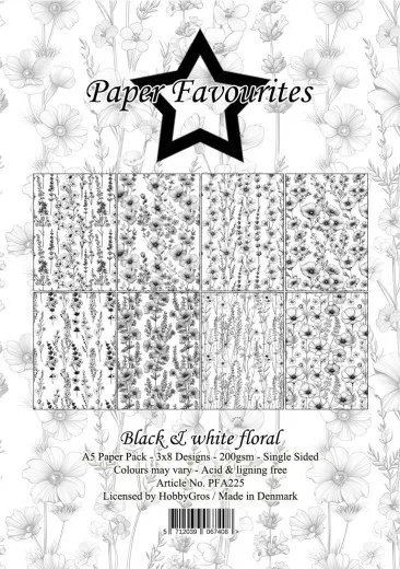 Paper Favourites - Black & White Floral - A5 Paper Pack