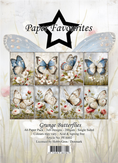 Paper Favourites - Grunge Butterflies - A6 Paper Pack