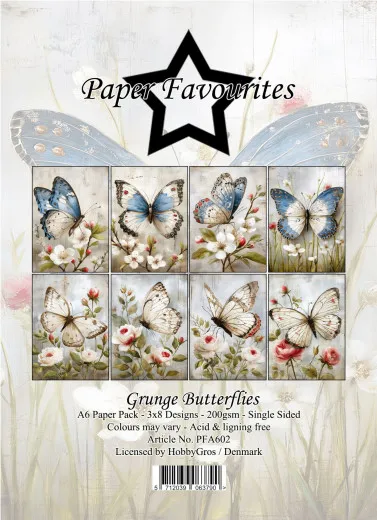 Paper Favourites - Grunge Butterflies - A6 Paper Pack