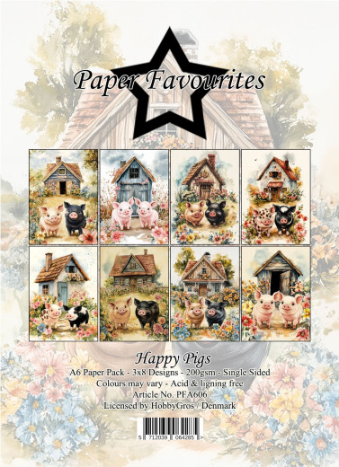 Paper Favourites - Happy Pigs - A6 Paper Pack
