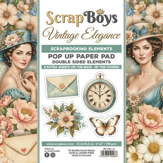 ScrapBoys - 6x6 POP UP Paper Pad - Vintage Elegance
