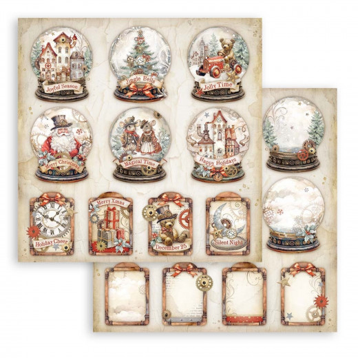 Stamperia 2-seitiges 12x12 Designpapier - Gear up for Christmas - Snowglobes