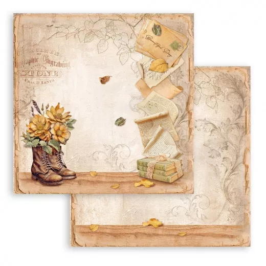 Stamperia 2-seitiges 12x12 Designpapier - Golden Harmony - Boots