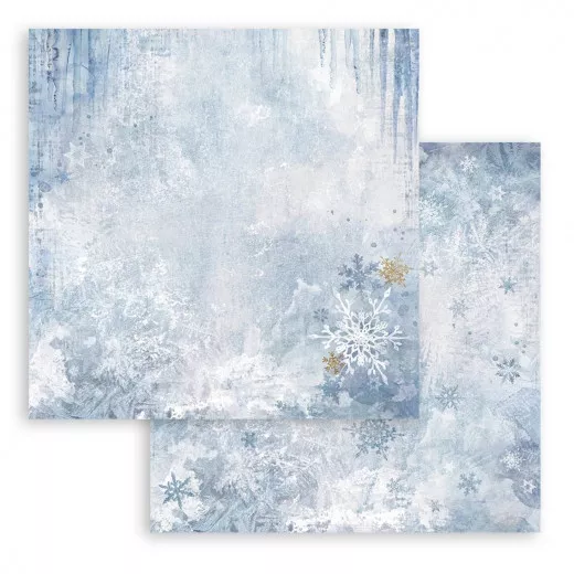 Stamperia 2-seitiges 12x12 Designpapier - Dewdrops - Blue Snowflakes