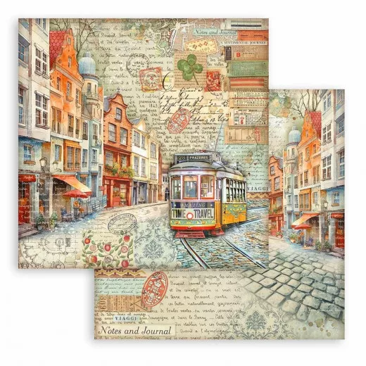 Stamperia 2-seitiges 12x12 Designpapier - Art of Travelling - Tram