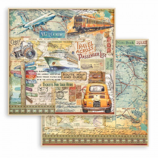 Stamperia 2-seitiges 12x12 Designpapier - Art of Travelling - Car