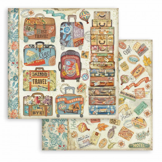 Stamperia 2-seitiges 12x12 Designpapier - Art of Travelling - Suitcases