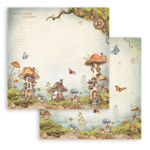 Stamperia 2-seitiges 12x12 Designpapier - Hidden Grove - Mushroom Houses