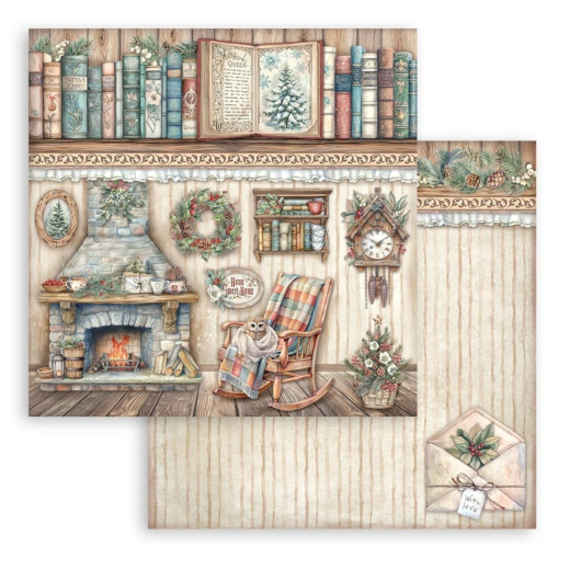 Stamperia 2-seitiges 12x12 Designpapier - The Owl's House - Fireplace