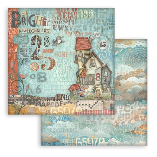 Stamperia 2-seitiges 12x12 Designpapier - Furry Friends - House