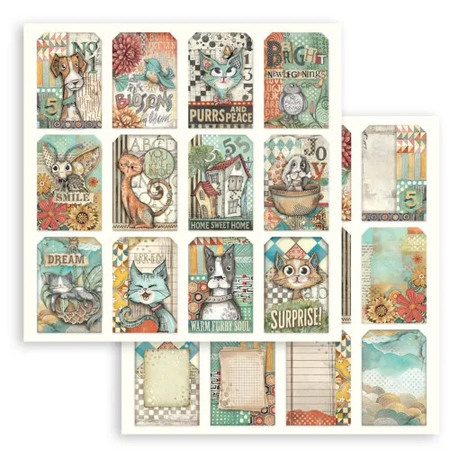 Stamperia 2-seitiges 12x12 Designpapier - Furry Friends - Tags