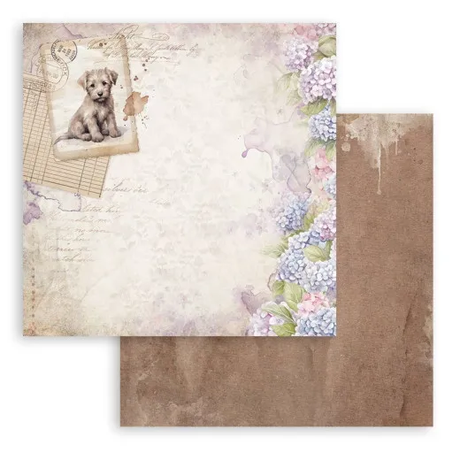Stamperia 2-seitiges 12x12 Designpapier - Quiet Days - Dog Postcard
