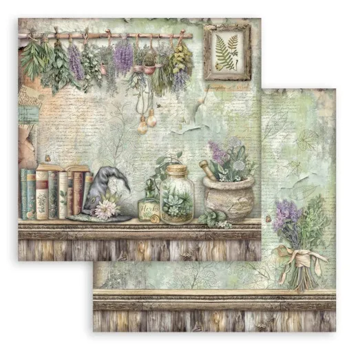 Stamperia 2-seitiges 12x12 Designpapier - Herbarium Silvae - Lavender