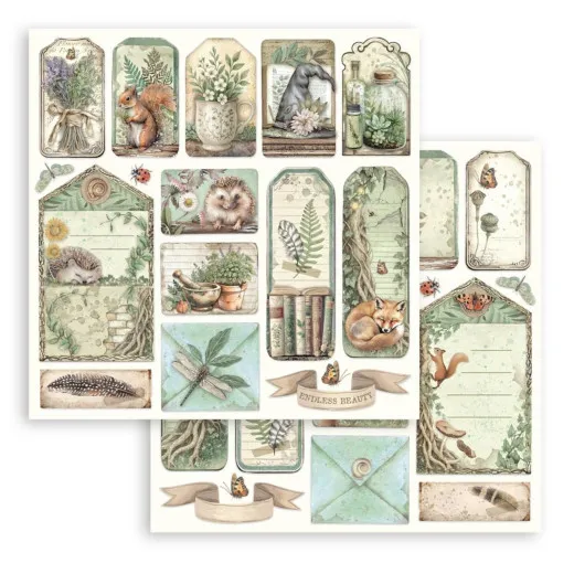 Stamperia 2-seitiges 12x12 Designpapier - Herbarium Silvae - Tags and Letters