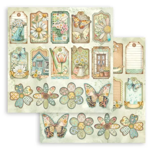 Stamperia 2-seitiges 12x12 Designpapier - Daisy Art - Tags