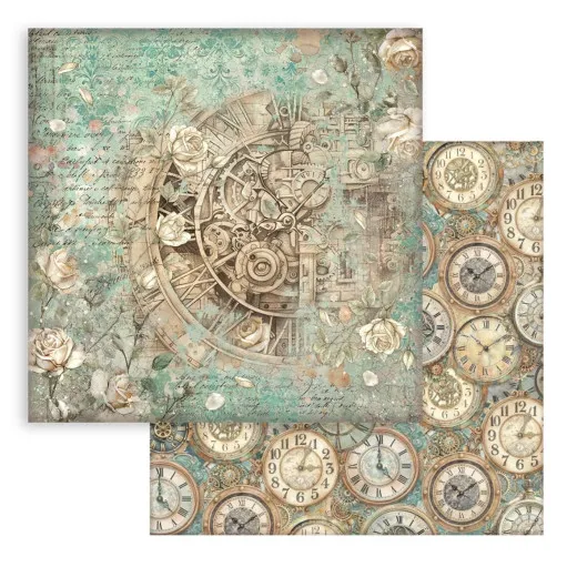 Stamperia 2-seitiges 12x12 Designpapier - Gardens of Time - Clock and Roses