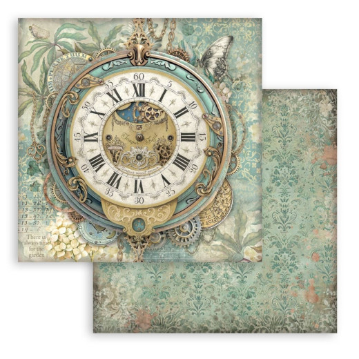 Stamperia 2-seitiges 12x12 Designpapier - Gardens of Time - Big Clock