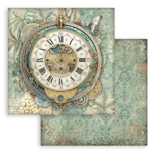 Stamperia 2-seitiges 12x12 Designpapier - Gardens of Time - Big Clock