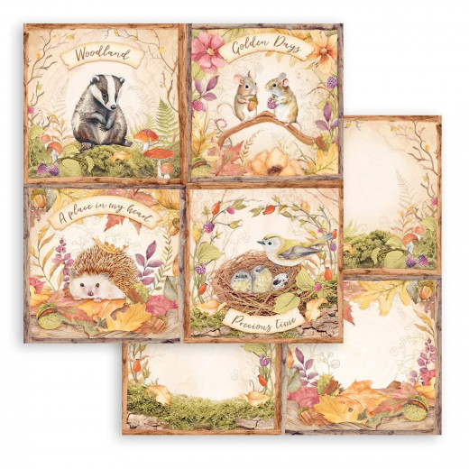 Stamperia 2-seitiges 12x12 Designpapier - Woodland - 4 Cards