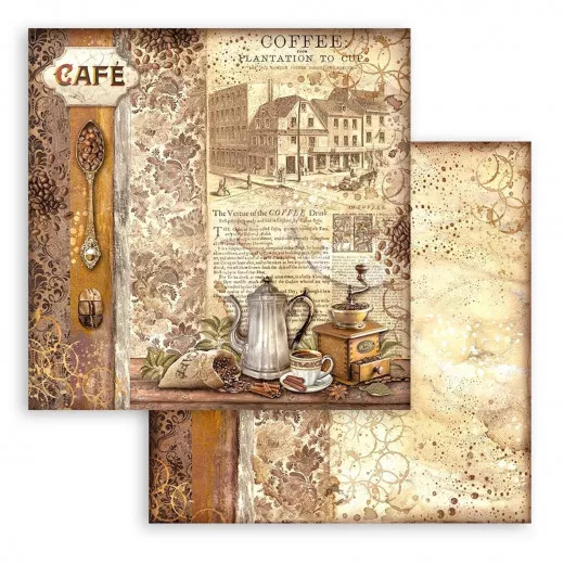 Stamperia 2-seitiges 12x12 Designpapier - Coffee and Chocolate - Grinder