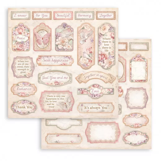 Stamperia 2-seitiges 12x12 Designpapier - Romance Forever - Tags