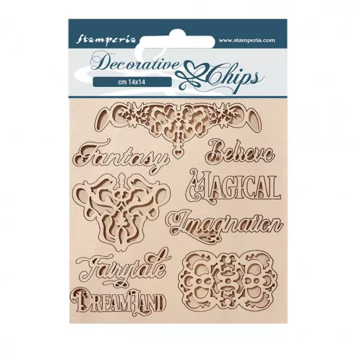 Stamperia Decorative Chips - Magic Forest - Writing And Plates