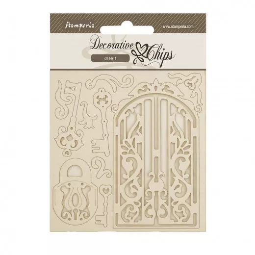 Stamperia Decorative Chips - Old Lace - Gate and Key